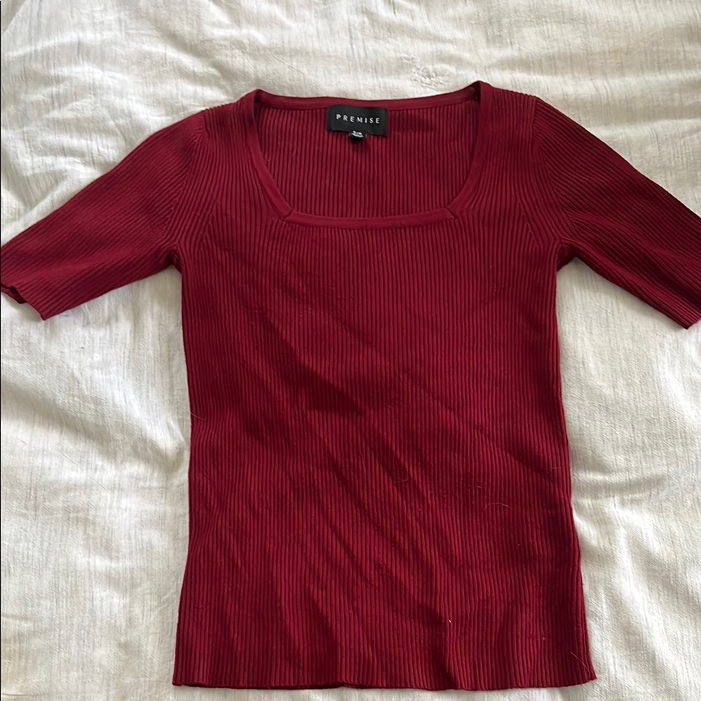 PREMISE Red Ribbed Knit Top